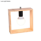 Minimalist Wood Table Lamp With Square Frame - Bedside Nightstand Light Single Bulb Design