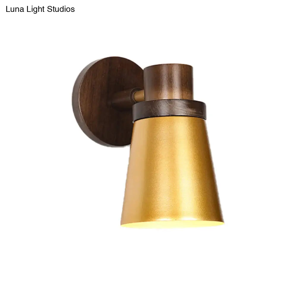 Minimalist Wooden Cone Sconce - 1 Head Gold Wall Lighting Fixture For Living Room