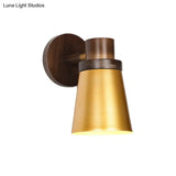Minimalist Wooden Cone Sconce - 1 Head Gold Wall Lighting Fixture For Living Room