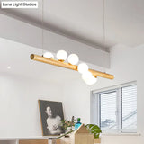 Minimalist Wooden Island Pendant With Glass Sphere For Living Room Ceiling Lighting