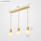 Minimalist Wooden Pendant Lamp With 3 Beige Suspension Lights - Contemporary Bare Bulb Fixture