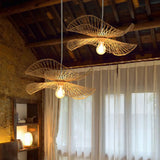 Minimalist Wooden Pendant Lamp With Bamboo Ruffle Shade For Hallways