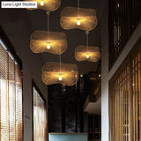 Minimalist Wooden Pendant Lamp With Bamboo Ruffle Shade For Hallways