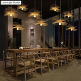 Minimalist Wooden Pendant Lamp With Bamboo Ruffle Shade For Hallways