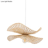 Minimalist Wooden Pendant Lamp With Bamboo Ruffle Shade For Hallways