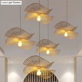 Minimalist Wooden Pendant Lamp With Bamboo Ruffle Shade For Hallways