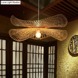 Minimalist Wooden Pendant Lamp With Bamboo Ruffle Shade For Hallways