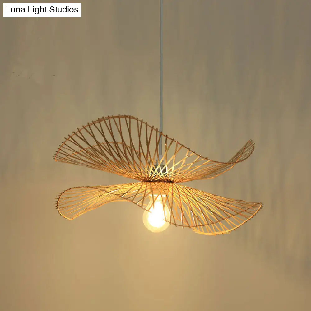 Minimalist Wooden Pendant Lamp With Bamboo Ruffle Shade For Hallways