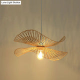 Minimalist Wooden Pendant Lamp With Bamboo Ruffle Shade For Hallways