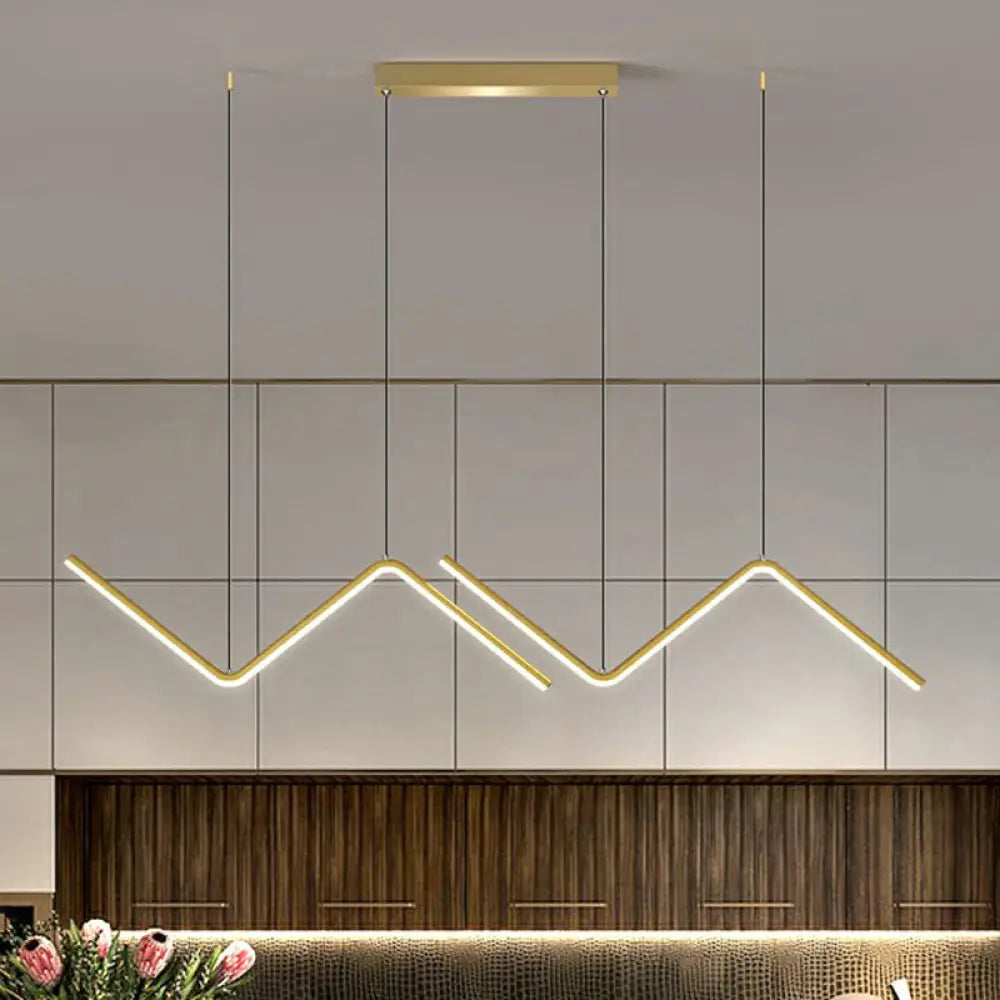 Minimalist Z-Shaped Island Pendant Led Light Fixture For Dining Room Gold / 35.5 White
