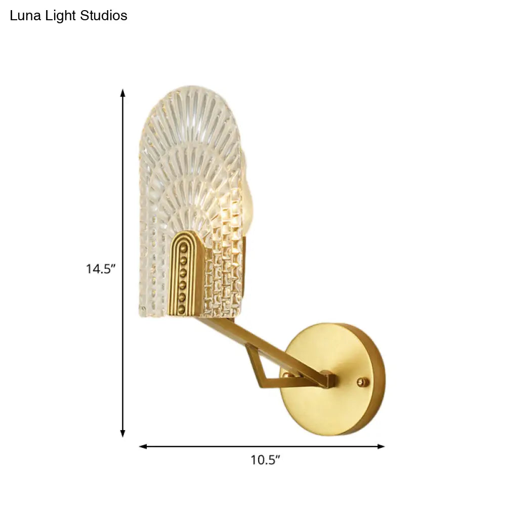 Minimalistic 1-Light Brass Flush Wall Sconce For Bedside - Crystal Tube/Cup/Flat Mounted Lamp