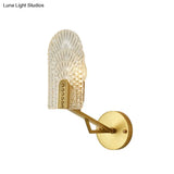 Minimalistic 1-Light Brass Flush Wall Sconce For Bedside - Crystal Tube/Cup/Flat Mounted Lamp