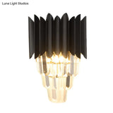 Minimalistic 2-Head Wall Lighting For Bedroom With Crystal Tiered Shade In Black