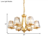 Minimalistic 6-Light Gold Pendant Chandelier With Conic Crystal Prisms & Curvy Arm