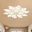 Minimalistic Acrylic Floral Flush Lamp With Led In Warm/White Light For Drawing Room Ceiling White