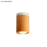 Minimalistic Beige Tubular Flushmount Ceiling Lamp With Wood Accent For Bedroom - 1 Bulb Flush