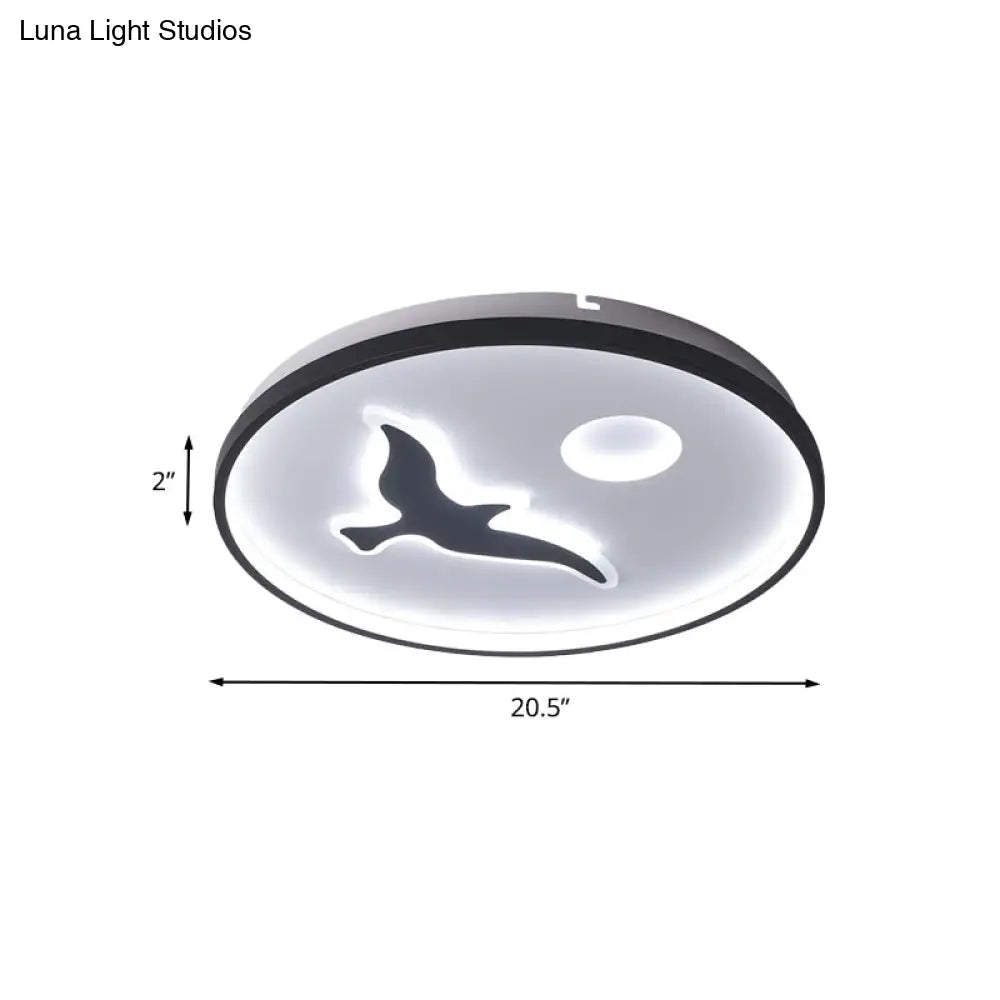 Minimalistic Bird Flush Mount Ceiling Light In Black Finish Acrylic Led With Warm/White
