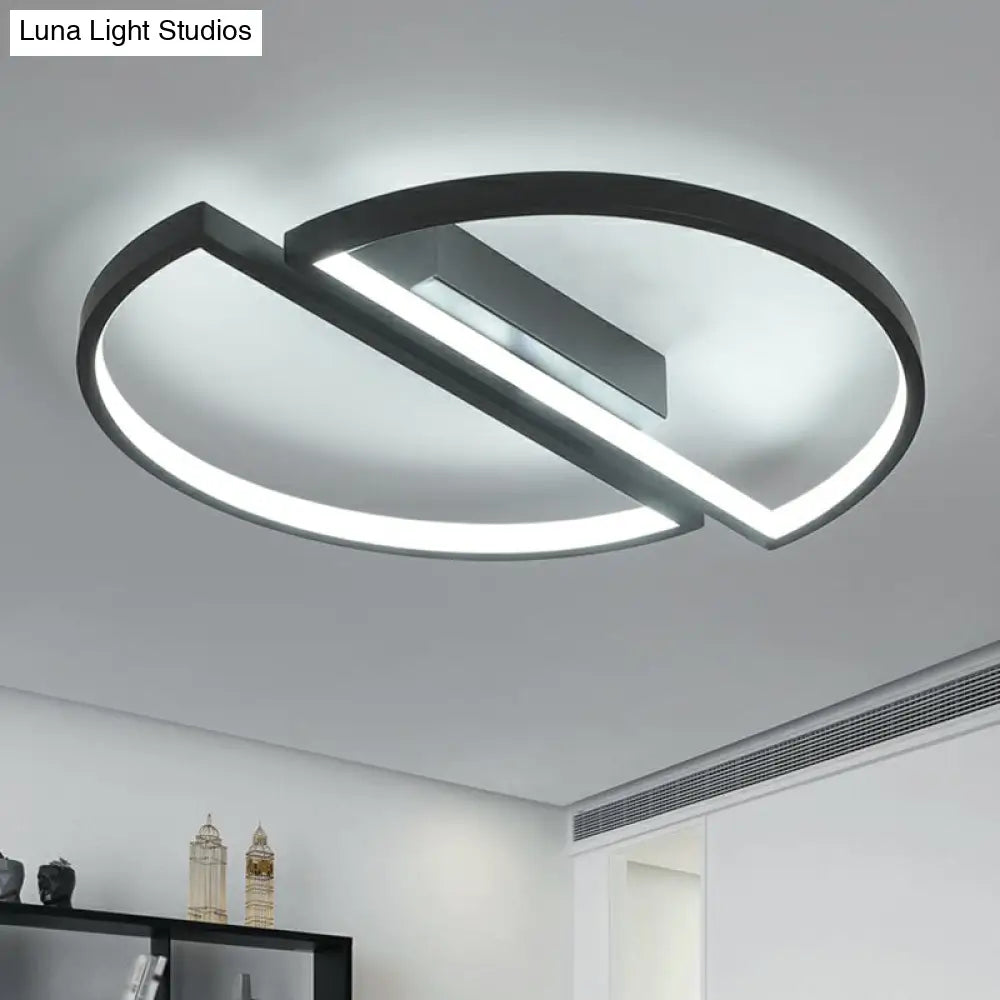 Minimalistic Black And White Led Semi - Circle Flush Mount Ceiling Light With Aluminum Finish