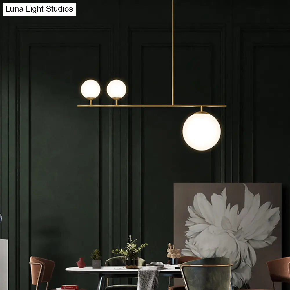 Minimalistic Brass Ball Pendant Light: Opal Glass Island Lighting For Dining Room (3-Light)