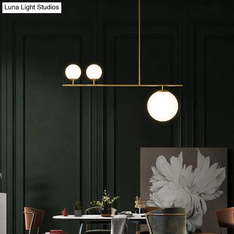Minimalistic Brass Ball Pendant Light: Opal Glass Island Lighting For Dining Room (3-Light)