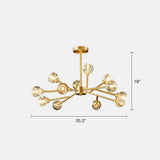 Minimalistic Brass Chandelier With Faceted Crystal Balls - Living Room Hanging Lamp 12 /