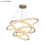 Minimalistic Brass Led Chandelier Light With Acrylic Suspension - 1/3/4-Tier Circle Design