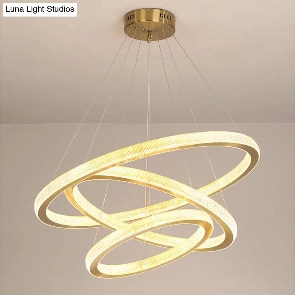 Minimalistic Brass Led Chandelier Light With Acrylic Suspension - 1/3/4-Tier Circle Design