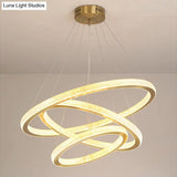 Minimalistic Brass Led Chandelier Light With Acrylic Suspension - 1/3/4-Tier Circle Design