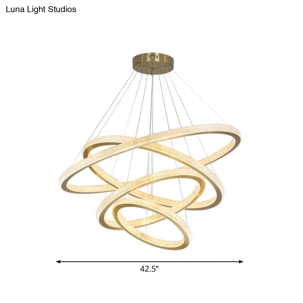 Minimalistic Brass Led Chandelier Light With Acrylic Suspension - 1/3/4-Tier Circle Design