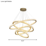 Minimalistic Brass Led Chandelier Light With Acrylic Suspension - 1/3/4-Tier Circle Design