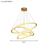 Minimalistic Brass Led Chandelier Light With Acrylic Suspension - 1/3/4-Tier Circle Design