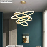 Minimalistic Brass Led Chandelier Light With Acrylic Suspension - 1/3/4-Tier Circle Design