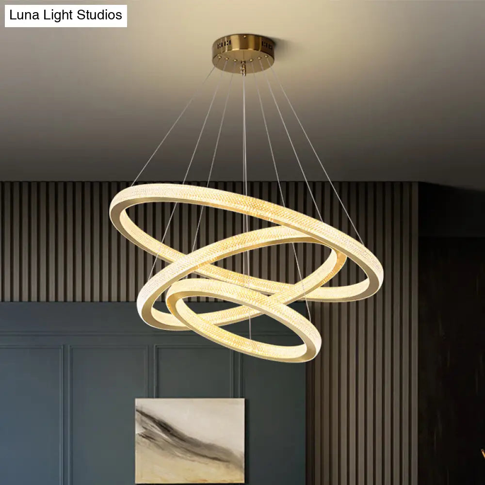 Minimalistic Brass Led Chandelier Light With Acrylic Suspension - 1/3/4-Tier Circle Design