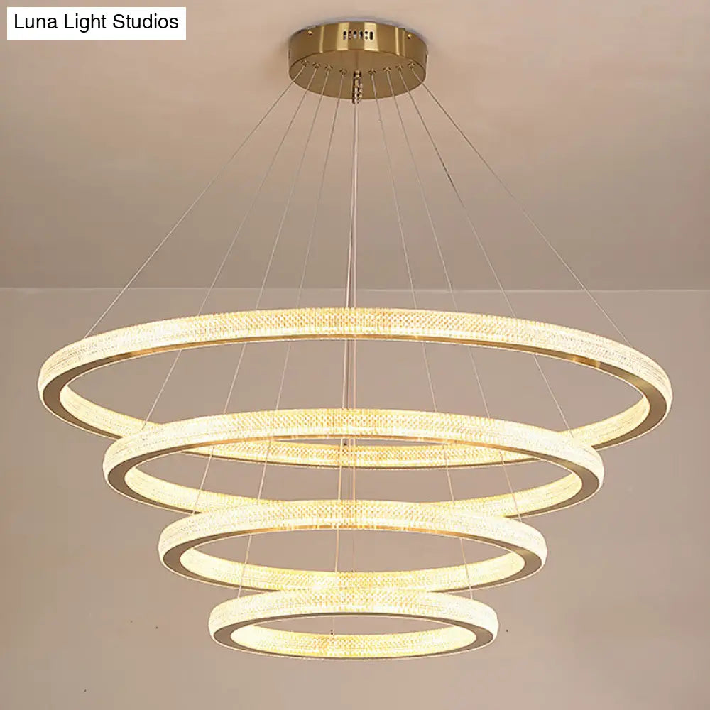 Minimalistic Brass Led Chandelier Light With Acrylic Suspension - 1/3/4-Tier Circle Design