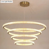 Minimalistic Brass Led Chandelier Light With Acrylic Suspension - 1/3/4-Tier Circle Design