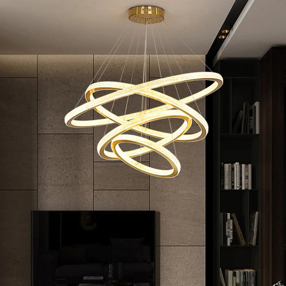 Minimalistic Brass Led Chandelier Light With Acrylic Suspension - 1/3/4-Tier Circle Design / 4 Tiers