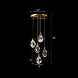 Minimalistic Brass Led Pendant Light With Crystal Gem Cluster Design For Staircases 5 /