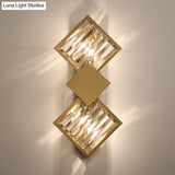 Minimalistic Brass Wall Light With Rhombus Design 2 Bulbs And K9 Crystal Sconce Lamp For Living Room