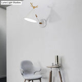 Minimalistic Cone Wall Sconce With Metal Antler Design In Grey/White/Green For Bedside