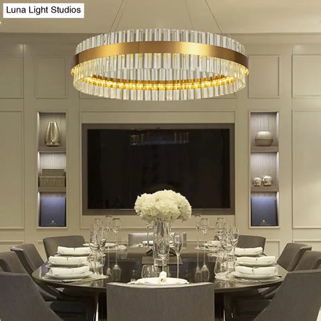 Minimalistic Crystal Gold Finish Led Round Chandelier Pendant Light For Bedroom