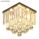 Minimalistic Cube Foyer Ceiling Led Flush Mount Light With Clear Crystal Accents