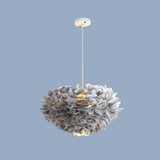 Minimalistic Feather Chandelier Light For Girls Bedroom Ceiling - Hemisphere Shaped Fixture Grey /