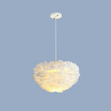 Minimalistic Feather Chandelier Light For Girls Bedroom Ceiling - Hemisphere Shaped Fixture White /