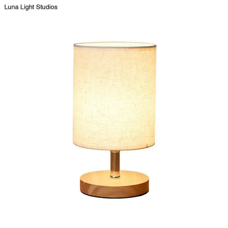 Minimalistic Flaxen Wood Table Lamp - 1-Light Fabric Night Light For Bedroom