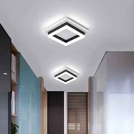 Minimalistic Flush Ceiling Light - Round/Square Acrylic Led Flushmount Lighting In Black/White For