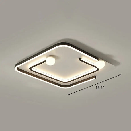 Minimalistic Geometric Led Flush Ceiling Light In Black For Bedrooms / Remote Control Stepless