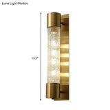 Minimalistic Gold Crackle Glass Wall Sconce Light - 1 Bulb Cylindrical Design 15/19.5 High