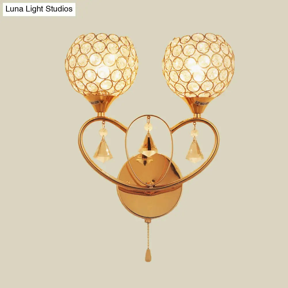 Minimalistic Gold Crystal Wall Sconce Light With Dual Heads