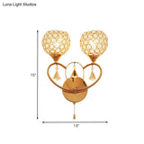 Minimalistic Gold Crystal Wall Sconce Light With Dual Heads
