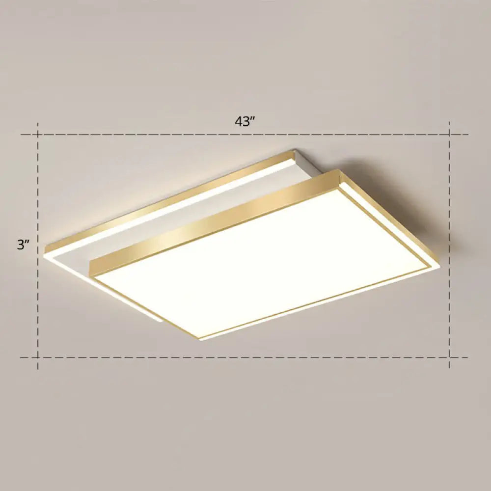 Minimalistic Gold Led Ceiling Light For Living Room - Rectangle Shaped Acrylic Flush Mount / 43’
